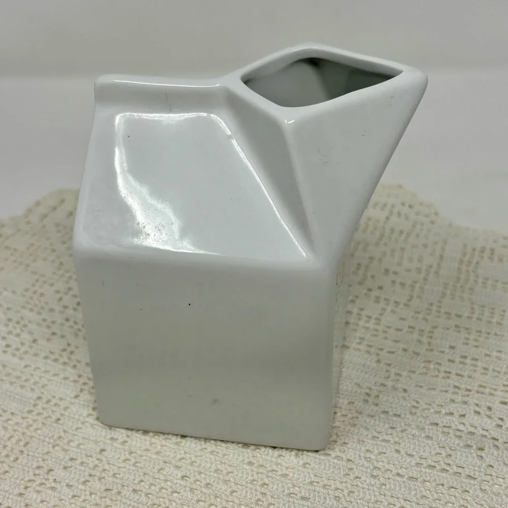 Sur La Table Porcelain Milk Box Shaped Creamer Dispenser 4.25” White Minimalist